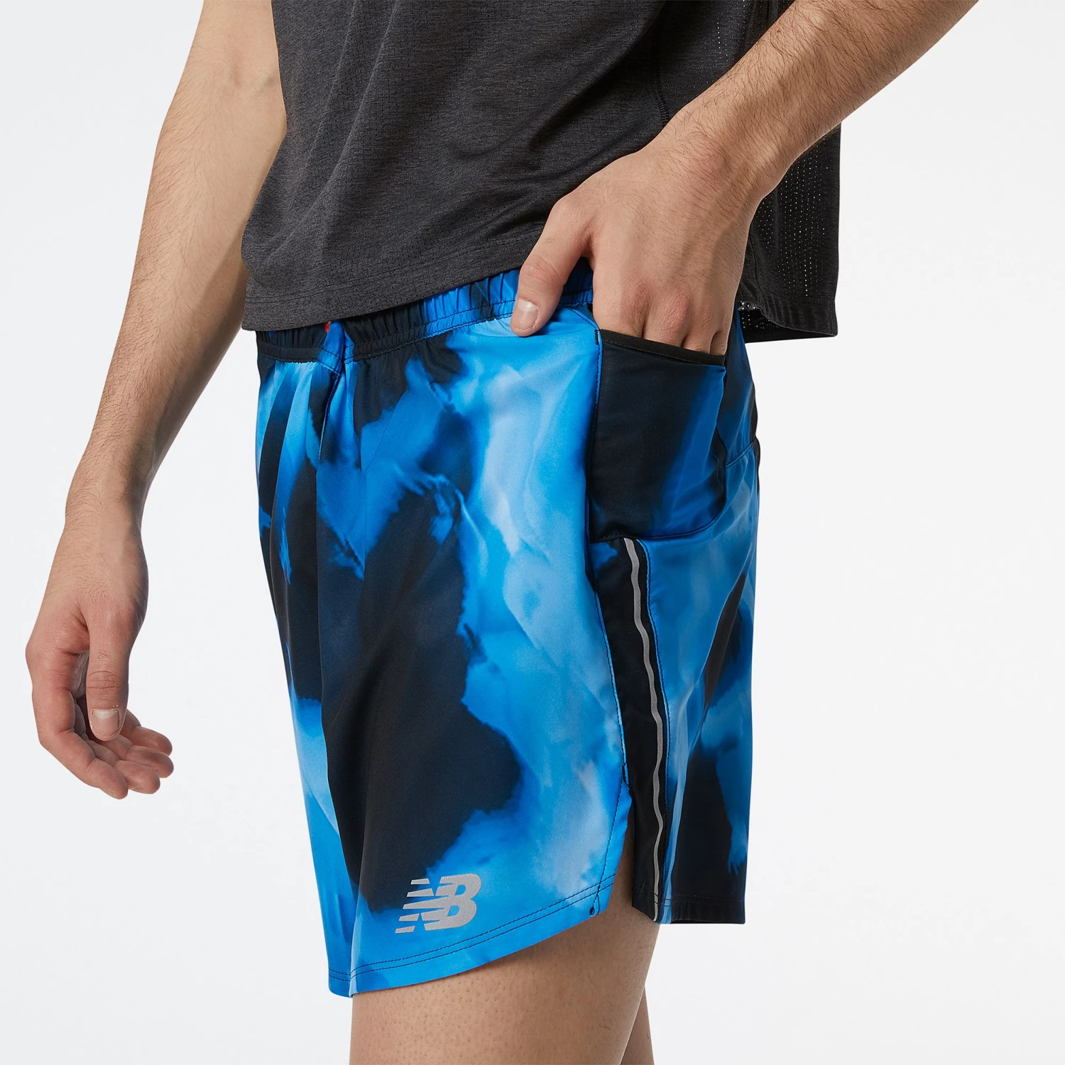 New Balance Men's Printed Impact Run 5 Inch Shorts For Men Serene Blue Print 5 New Balance Men's Printed Impact Run 5 Inch Shorts For Men Serene Blue Print - Image 3